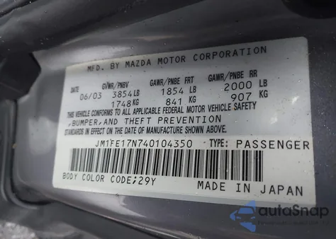 2004 Mazda Rx-8 Sport Automatic z USA, uszkodzony, nr VIN JM1FE17N740104350